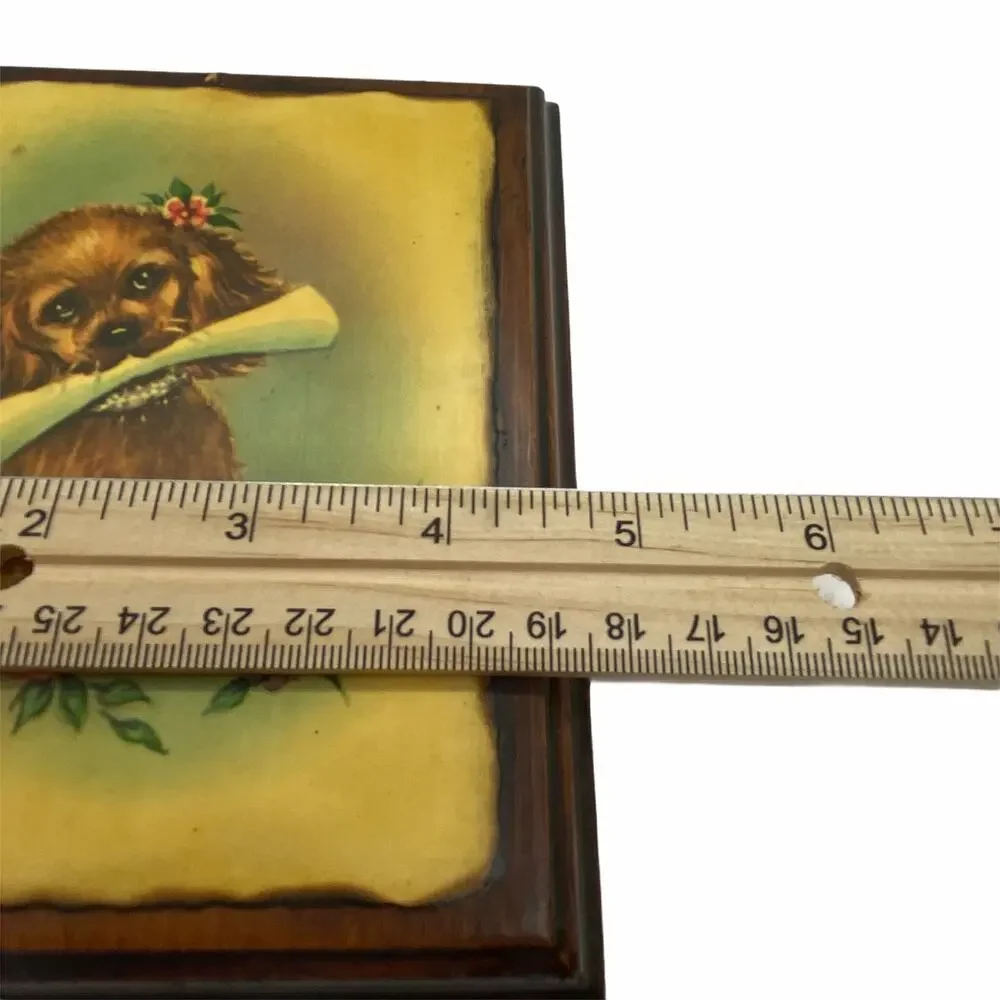 Puppy Spaniel Art Plaque Handmade Vintage 70s Decoupage Wall Hanging Retro